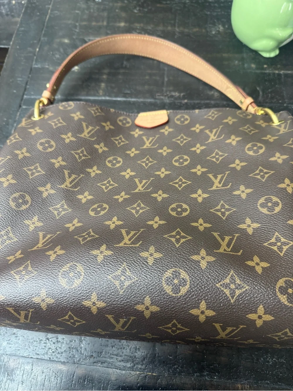 Louis Vuitton Brown Monogram Canvas Shoulder Bag with Tan Trim